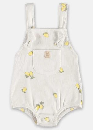 Up Baby - Jardineira Unissex Bebê em Ribana Branco - UP BABY