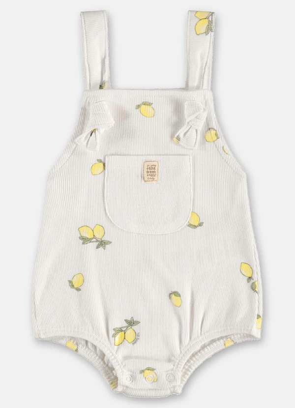 Up Baby - Jardineira Unissex Bebê em Ribana Branco 1