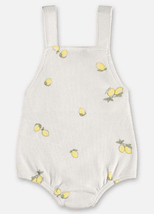 Up Baby - Jardineira Unissex Bebê em Ribana Branco 2