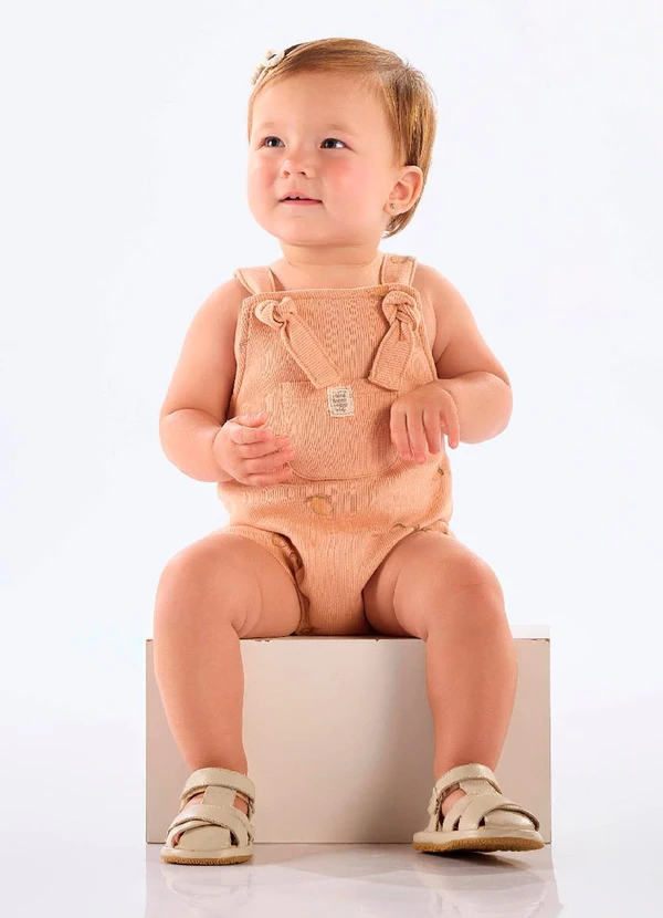 Up Baby - Jardineira Unissex Bebê em Ribana Marrom 1