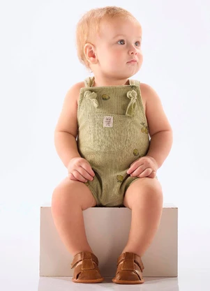 Up Baby - Jardineira Unissex Bebê em Ribana Verde - UP BABY