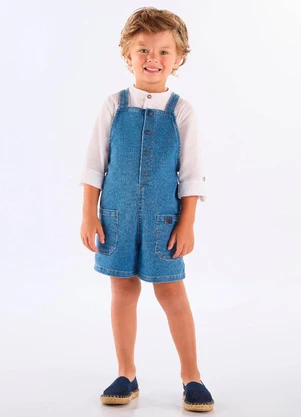 Up Baby - Jardineira Unissex Infantil em Jeans Azul - UP BABY