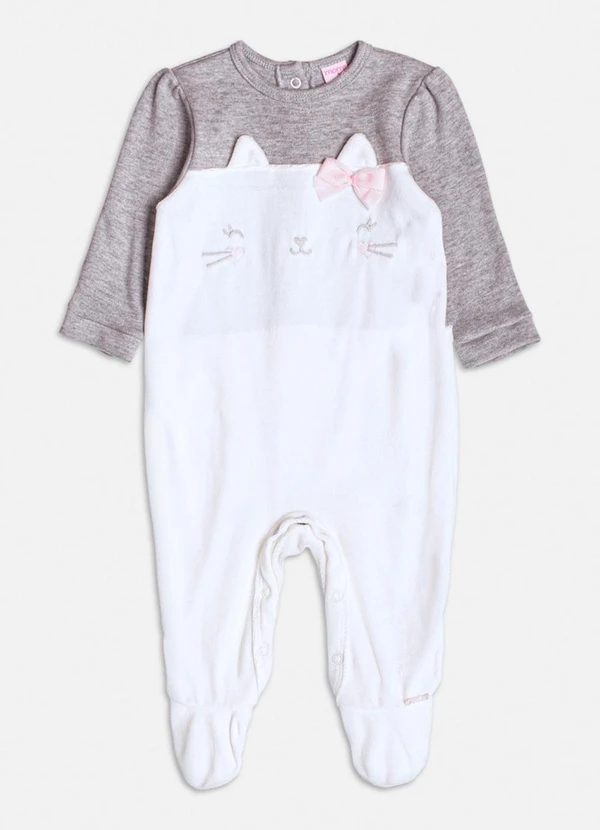 Momi - Macacão Cinza de Plush com Gatinho Cinza