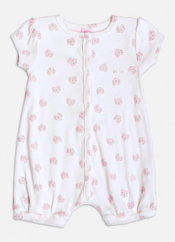 Momi - Macacão Manga Curta com Corações Branco