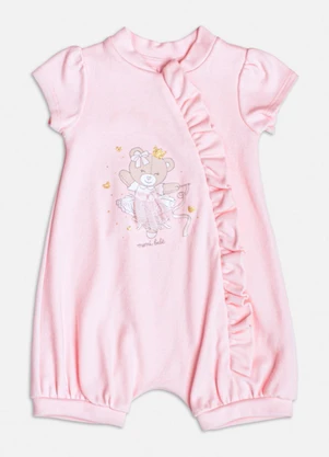 Momi - Macacão Manga Curta de Ursinha Bailarina Rosa - MOMI