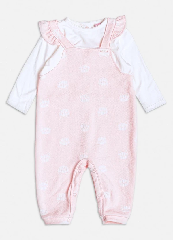 Momi - Macacão Rosa com Estampa Gatinhos Branco