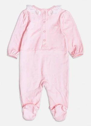 Momi - Macacão Rosa Floral com Golinha de Renda Rosa - MOMI