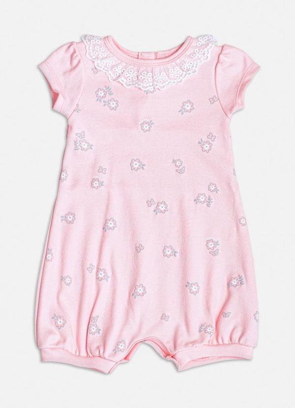 Momi - Macacão Rosa Floral com Renda Rosa