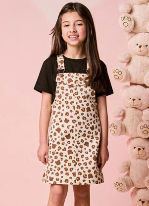 Momi - Salopete Infantil Menina de Sarja Bear Print - MOMI