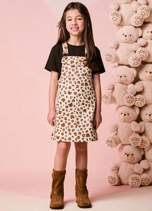 Momi - Salopete Infantil Menina de Sarja Bear Print - MOMI