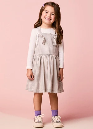 Momi - Salopete Infantil Menina de Sarja Listrada - MOMI