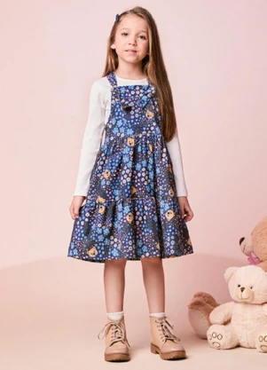 Momi - Salopete Infantil Menina de Veludo com Ursinhos - MOMI