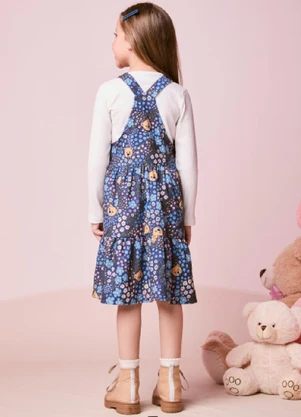 Momi - Salopete Infantil Menina de Veludo com Ursinhos - MOMI