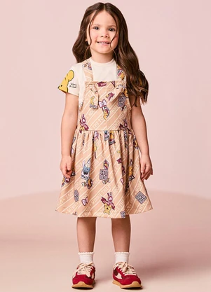 Momi - Salopete Infantil Menina em Cotelê do Ursinho Pooh - MOMI
