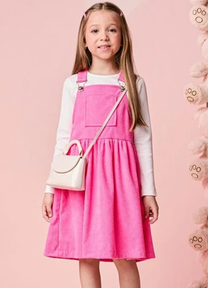 Momi - Salopete Infantil Menina Rosa de Veludo - MOMI