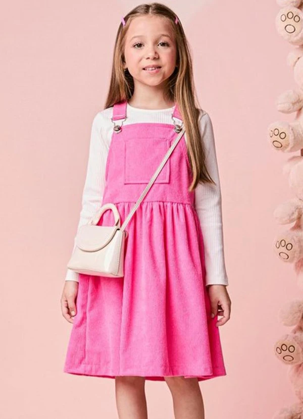 Momi - Salopete Infantil Menina Rosa de Veludo