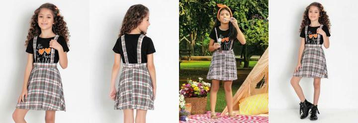 Salopete Infantil Xadrez Cinza com Elstico