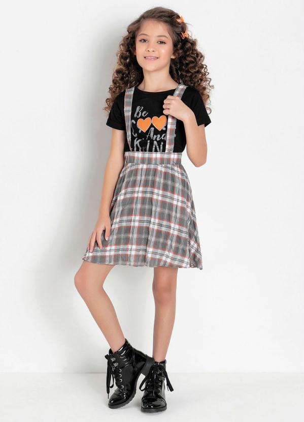 Outlet - Salopete Infantil Xadrez Cinza com Elástico 4