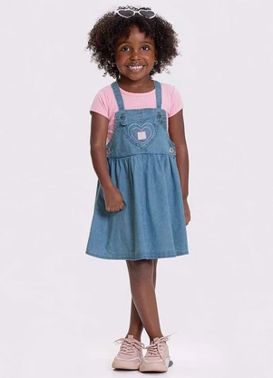 Alakazoo - Salopete Jeans Bordado e Alças Reguláveis Azul - ALAKAZOO