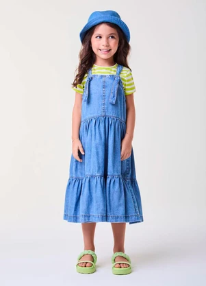 Bimbi - Salopete Jeans com Barra de Marias Marinho - BIMBI
