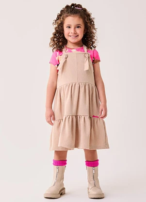 Bimbi - Salopete Menina Marias de Sarja Bege Bege - BIMBI