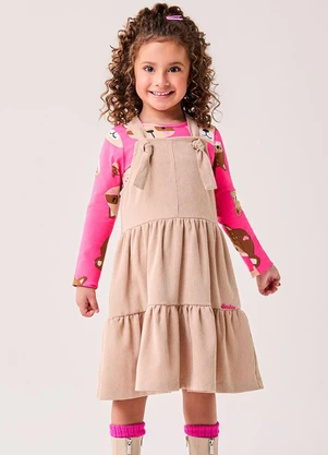 Bimbi - Salopete Menina Marias de Sarja Bege Bege - BIMBI
