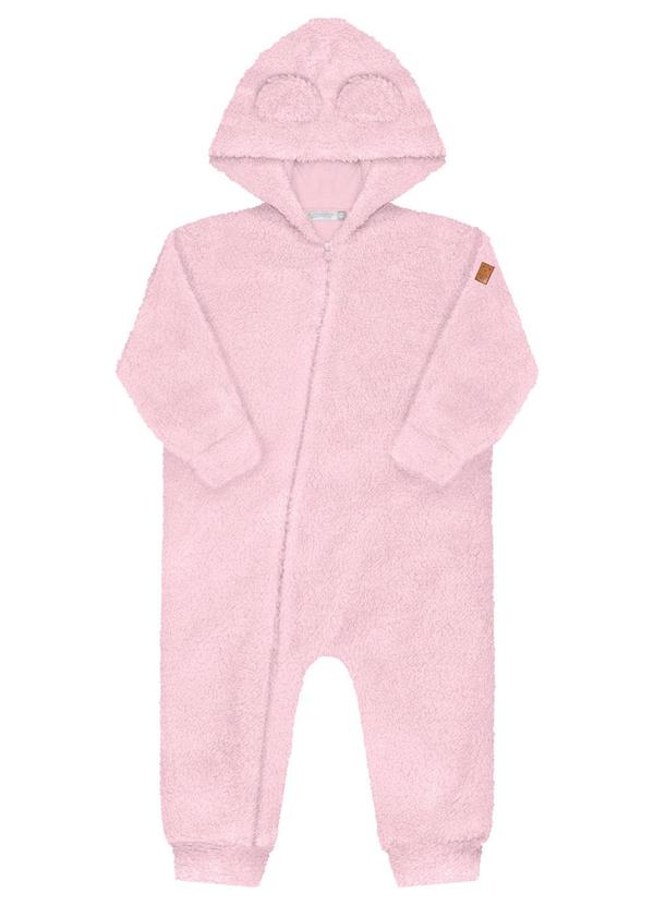 Alakazoo - Macacão Bebê com Zíper e Capuz em Pelo Rosa