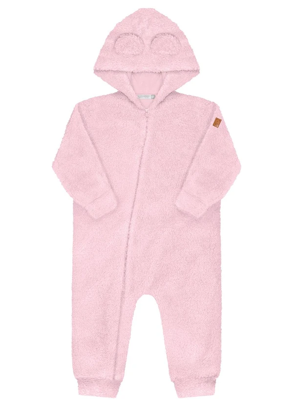 Alakazoo - Macacão Bebê com Zíper e Capuz em Pelo Rosa