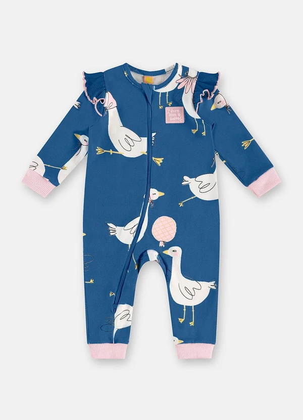 Três e Já - Macacão Bebê Cotton Duquesa Azul 2