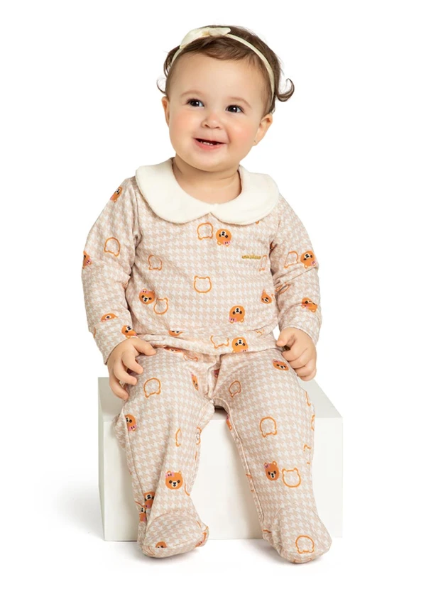 Marlan - Macacão Bebê em Molecotton Felpado Bege