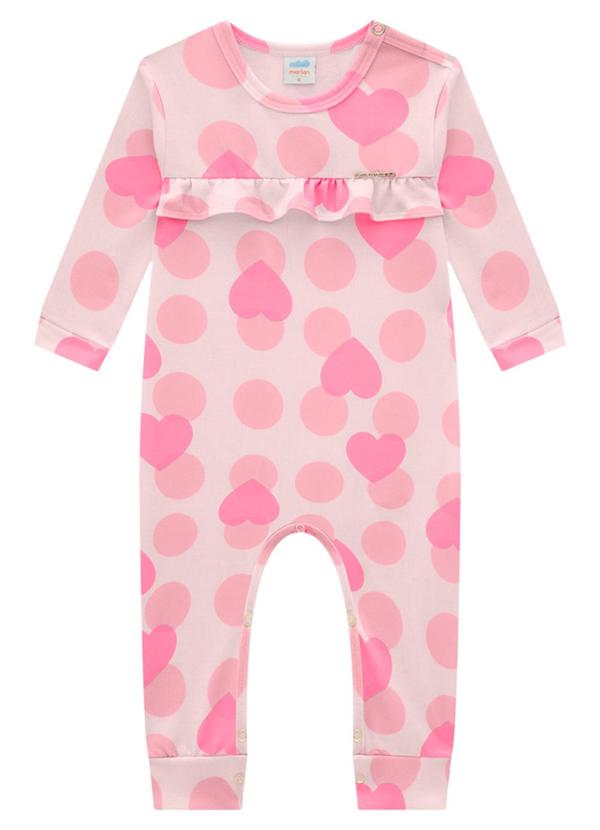 Marlan - Macacão Bebê em Molecotton Felpado Heart Rosa