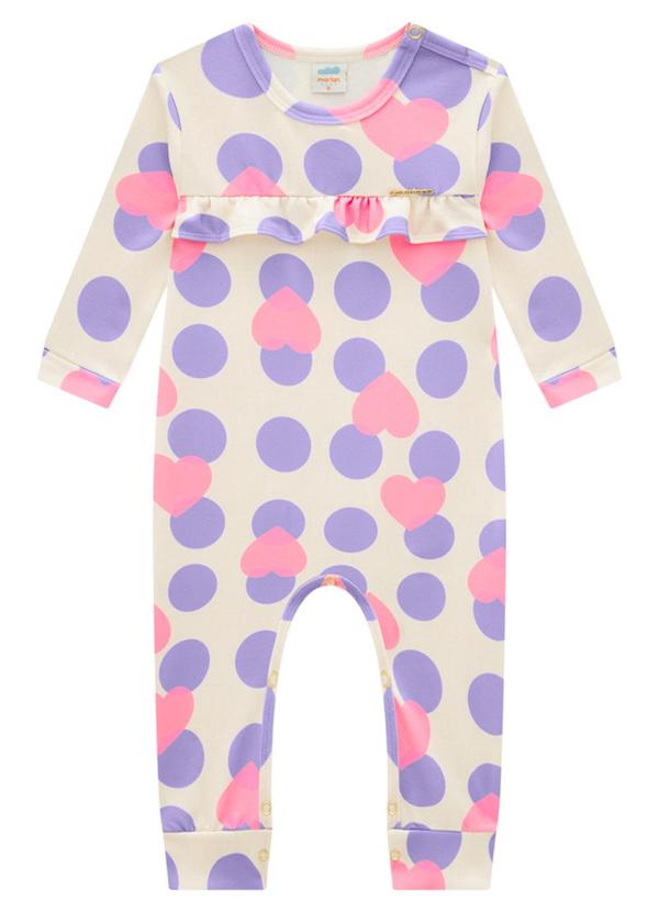 Marlan - Macacão Bebê em Molecotton Felpado Heart Roxo