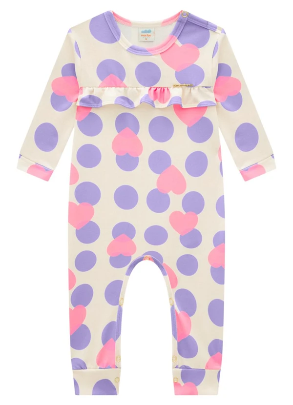 Marlan - Macacão Bebê em Molecotton Felpado Heart Roxo