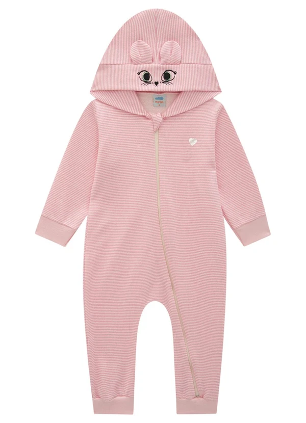 Marlan - Macacão Bebê em Moletom Quadriculado Rosa