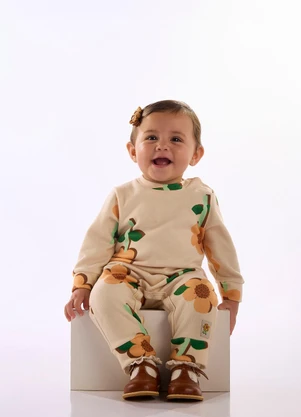 Up Baby - Macacão Bebê Estampa Flores Marrom - UP BABY