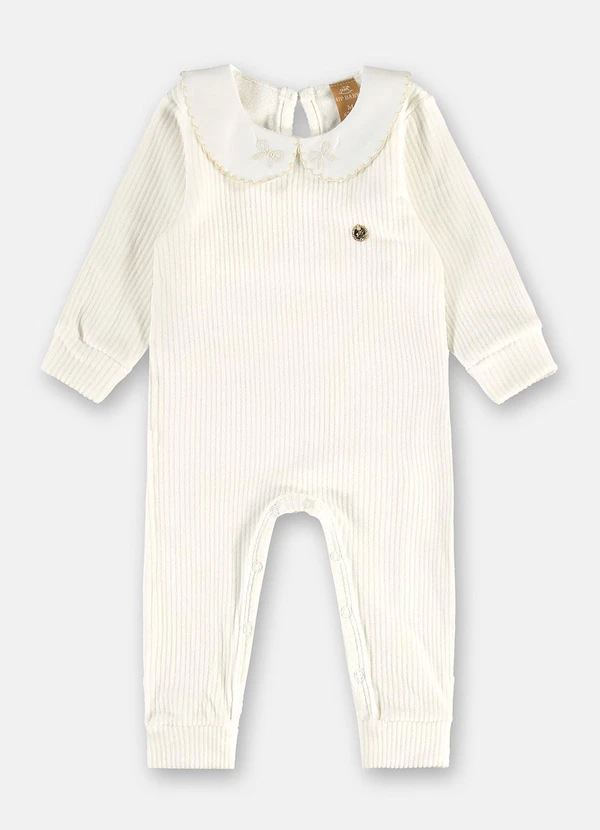 Up Baby - Macacão Bebê Malha Canelada Branco 1