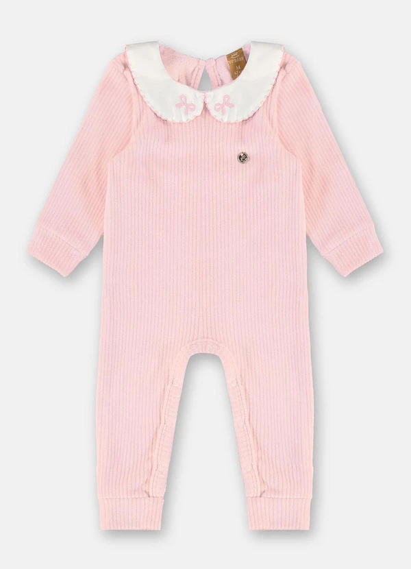 Up Baby - Macacão Bebê Malha Canelada Rosa