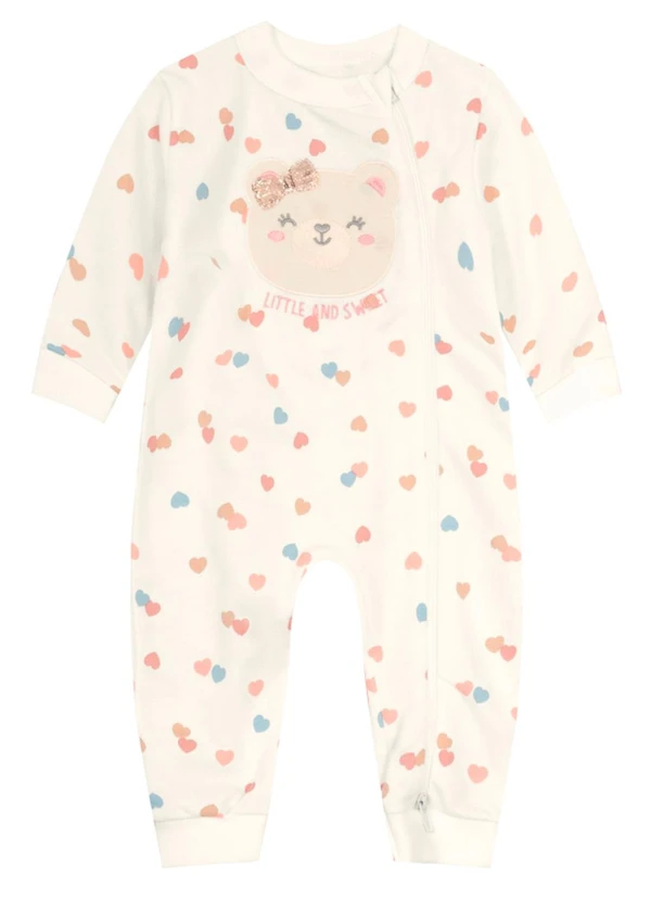 Brandili Baby - Macacão Bebê Menina de Ursinho Fofo Bege