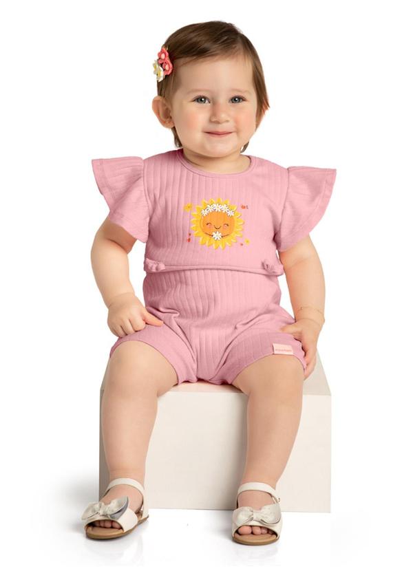 Marlan - Macacão Bebê Menina em Canelado Rosa