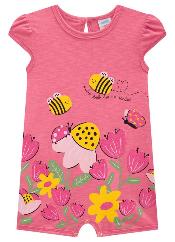 Marlan - Macacão Bebê Menina em Meia Malha Penteada Rosa