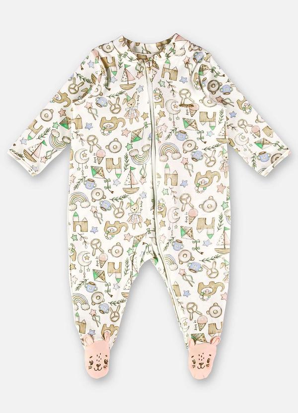 Up Baby - Macacão Bebê Menina em Suedine Bege