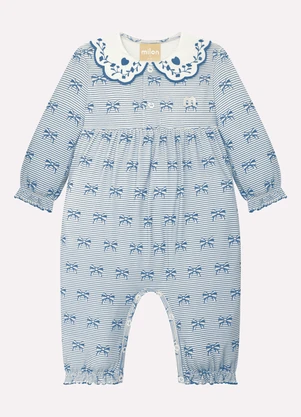 Milon - Macação Bebê Menina Laço Off White - MILON