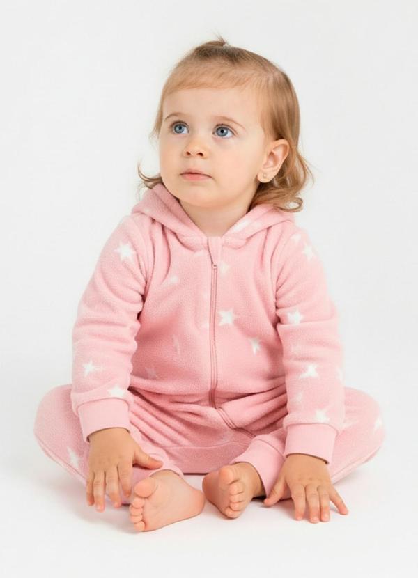 Guloseima - Macacão Bebê Menina Pelo Sintético Guloseima Rosa