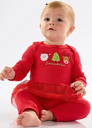 Up Baby - Macacão Bebê Menina Suedine Vermelho - UP BABY