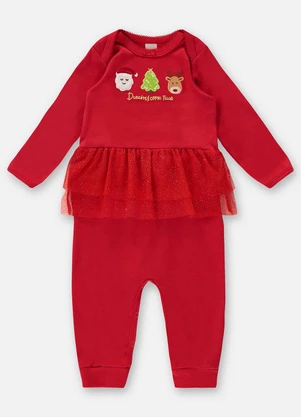 Up Baby - Macacão Bebê Menina Suedine Vermelho - UP BABY