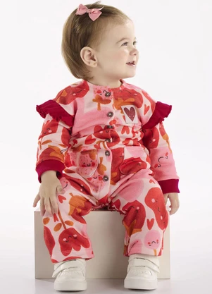 Três e Já - Macacão Bebê Menina Tomatinhos Vermelho - TRÊS E JÁ