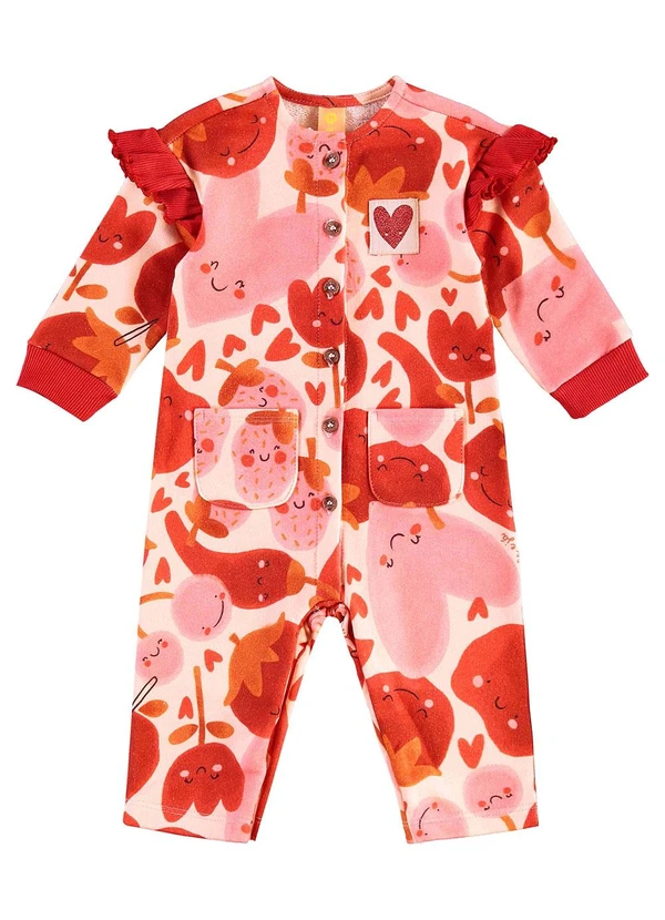 Três e Já - Macacão Bebê Menina Tomatinhos Vermelho 2