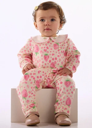 Up Baby - Macacão Bebê Peluciado Morangos Branco - UP BABY