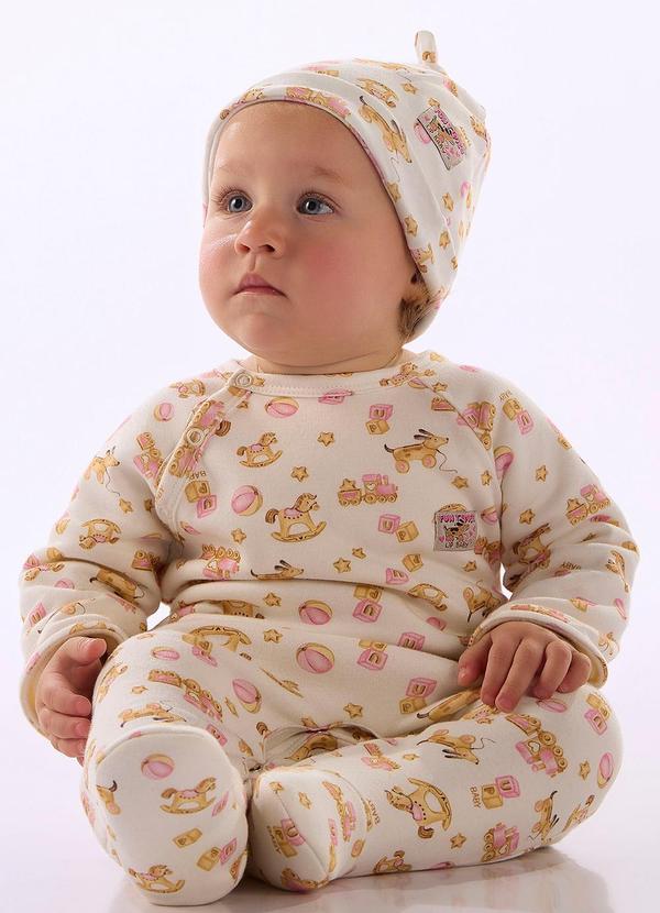 Up Baby - Macacão Bebê Suedine Pezinho Estampado
