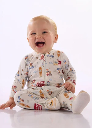 Up Baby - Macacão Bebê Suedine Zíper Estampado - UP BABY